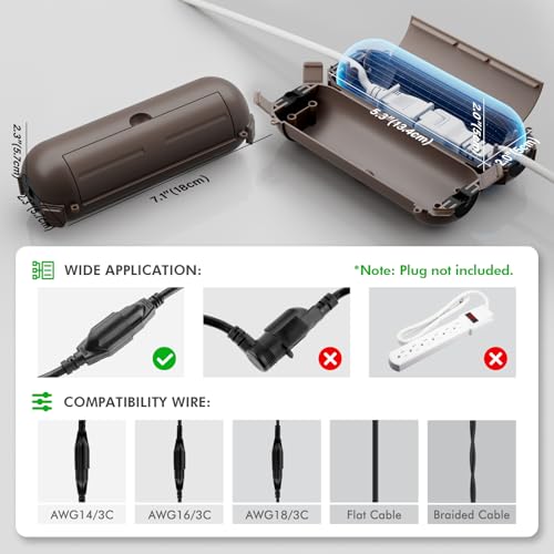 RESTMO 2 Pack Compact Outdoor Extension Cord Cover, IP44 Waterproof Box and Safety Housing Case, Ideal to Protect Outdoor Plugs, Electrical Connections, Holiday Decoration Lights, Size Small, Brown - color: Brown, size: 2 Pack