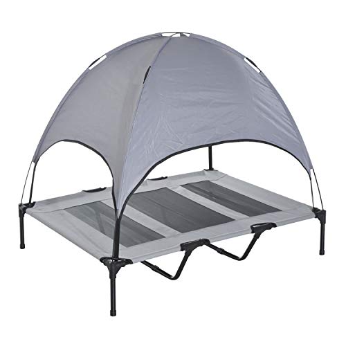 PawHut Elevated Portable Dog Cot Cooling Pet Bed With UV Protection Canopy Shade, 48 inch - color: Gray, size: 48 inch