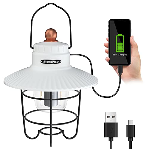 EverBrite LED Camping Lantern, USB C Rechargeable Lantern with 3 Light Modes, Vintage Outdoor Lanterns with Power Bank Function for Power Outages, Hurricane, Emergency, Fishing - color: White