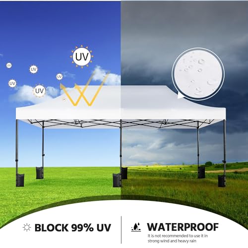 Yaheetech Heavy Duty Pop Up Canopy Tent, 10x20 Commercial Instant Shelter Tent for Wedding, Parties, Adjustable Outdoor Canopy with Wheeled Carry Bag, 6 Sandbags & 10 Stakes, White - color: White, size: 10x20