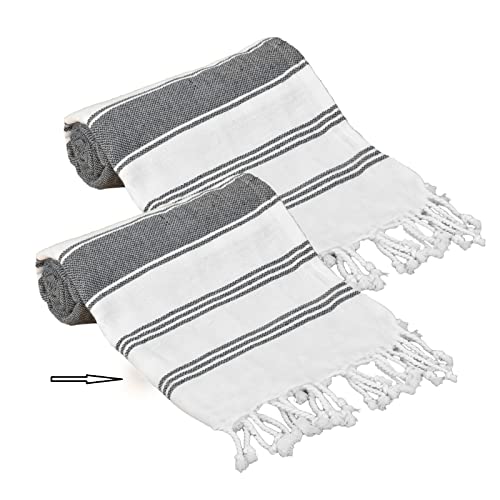 GLAMBURG Peshtemal Turkish Towel - Beach Towels Oversized 36x71 Set of 2, Cotton Beach Towels for Adults, Soft Durable Absorbent Extra Large Bath Sheet Hammam Towel - Black - color: Black, size: 2 Pack