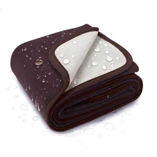 Luciphia 100% Waterproof Blanket for Adults or Small Medium Dogs, Soft Polar Fleece Pet Throw Blankets for Couch Protector Washable, Reversible Leakproof Furniture Protection,Brown Cream,57x40inch - color: Sahara Topaz, size: M (57x40 inch)
