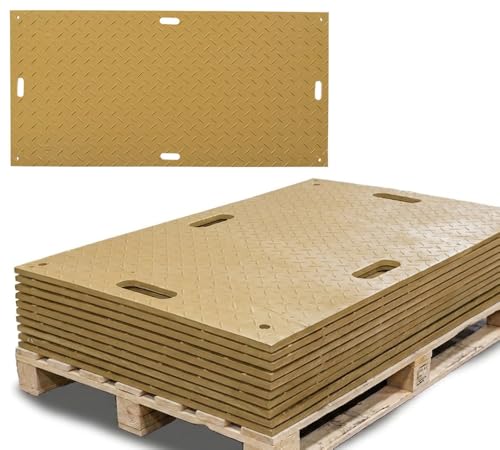 Mytee Products 10 Pk 3' x 8' - 1/2" Thick Heavy Duty Tan Ground Protection Mats with Diamond Plated Tread - Easily Supports 90 Ton Loads - HDPE Construction Mat for Equipment Lawns Landscapers - color: Tan, size: 3 x 8 Feet, style: 10 - Pack