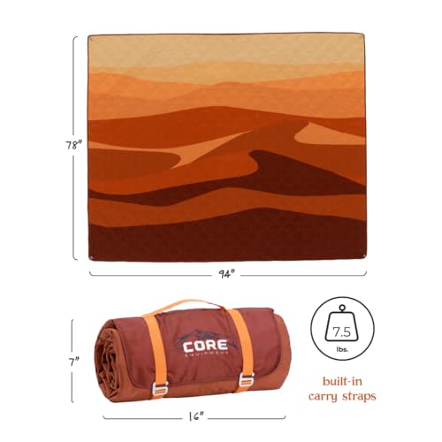 CORE Outdoor Weighted Blanket | Packable Waterproof Picnic Blanket, Beach Mat, Tent Camping Rug, & Stadium Blanket | Large Portable 94" x 78" Quilt Design with Built-in Straps and Carry Handle - color: Dunescape
