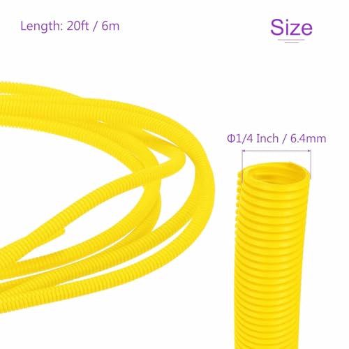 DMiotech 20ft Wire Loom Split Tubing 1/4 Inch(6.4mm) ID, Cord Protectors from Pet Flexible Conduit Cable Management for Office Home Garden, Yellow - color: Yellow, size: 1/4"-20ft
