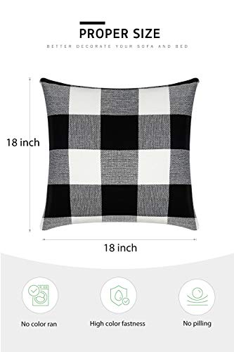 Syntus Set of 2 Buffalo Check Throw Pillow Covers Farmhouse Outdoor Plaid Square Pillow Cushion Case Black and White Polyester Linen for Christmas Thanksgiving Decor Car Bed Sofa, 18 x 18 inches