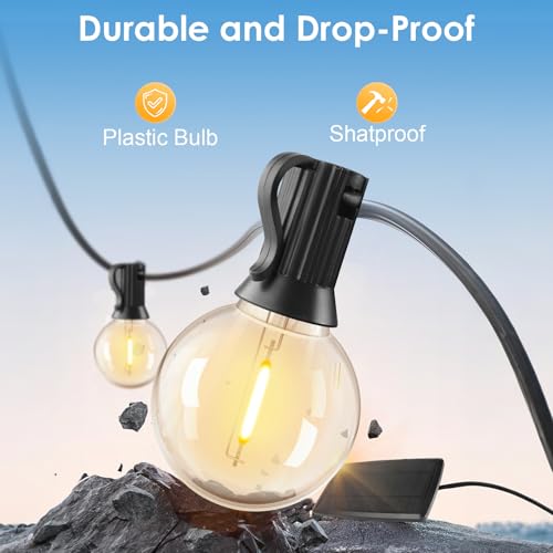 240FT Solar String Lights Outdoor Waterproof with Remote, G40 Solar Powered String Lights with 80+3 LED Shatterproof Bulbs, Dimmable Solar Patio Hanging Lights for Outside Backyard Party - size: 240FT
