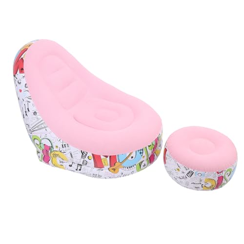 Pomya Foldable Air Lounger Chair with Foot Stool | Inflatable Sofa Bed for Beach, Camping, Outdoor - Flocking Fabric Design (Pink) - color: Pink