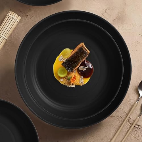 24 Piece Wheat Straw Dinnerware Sets of 6, Kitchen Plates and Bowls Sets, Unbreakable Plastic Dish Set for Camping, Dishwasher Microwave Safe, Kitchen and Dinning Essentials, Black - color: Black, size: 24piece Wheat Straw Dinnerware Sets