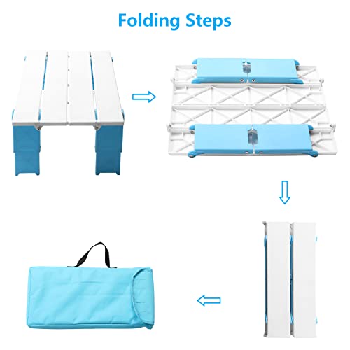 Modern-Depo 15.9"x14.2"x9.6" Large Portable Folding Beach Table for Sand Foldable Height Adjustable Side Table Desk for Camping Picnic BBQ with Carry Bag, Cyan - color: Cyan