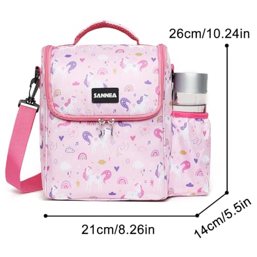 Reusable Lunch Bags Insulated Cooler Lunch Box Tote 7.5L Pink Unicorn Bento Bags With Side Water Bottle Pockets Removable Adjustable Strap - color: 7.5L Pink Unicorn