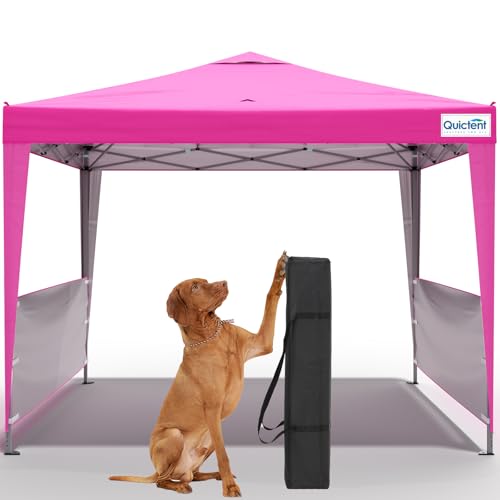 Quictent 10x10 Pop Up Canopy Tent with 2 Half Sidewalls, Instant Setup Gazebo for 1 Person, Portable & Compact, Waterproof & UV Protection, Ideal for Camping, Beach, Parties, and Outdoor Events - color: Pink, size: 10x10 with 2 Half Sidewall