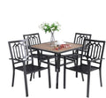 Sophia & William 5 Piece Outdoor Patio Dining Set Metal Table and Chairs Set with 37" Wood-Like Table Top and 1.57" Umbrella Hole - color: Geometry, size: 37" - Wood-like