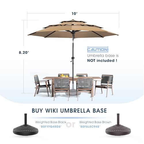 wikiwiki 10ft 3-Tier Patio Umbrella Outdoor Table Market Umbrella for Patio with Push Button Tilt/Crank, Fade Resistant Waterproof POLYESTER Canopy for Garden, Lawn, Deck, Backyard & Pool, Tan - color: Tan, size: 10 FT