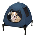 Pozico Elevated Pet Bed with Breathable Mesh for Small Cat and Dog, Raised Cooling Pet Cot for Puppy and Kitty, 18.9x18.9 inch (Navy Blue Bed with Canopy) - color: Navy Blue Bed with Canopy