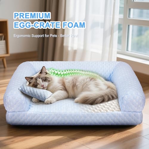 Cat Bed, Cat Beds for Indoor Cats, Summer Cooling Pet Sofa Bed, Washable Medium Pet Bed for Puppy and Small to Large Kitten with Anti-Slip Bottom, Fits Up to 65lbs Pets - color: Blue Sofa, size: Medium
