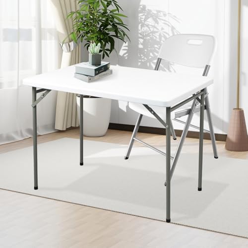 Folding Table 3ft Rectangular All-Occasion Plastic Folding Event Table for Indoor and Outdoor, Portable Desk, Camping, Durable and Stable, HDPE and Steel, Wide Application, White - color: White, size: 3ft