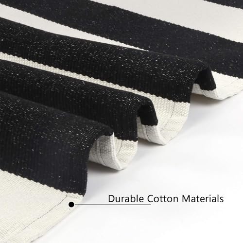 LEEVAN Black and White Striped Door Mat 2'x4' Washable Front Porch Rug Cotton Woven Reversible Rugs Farmhouse Black Outdoor Rug Indoor/Outdoor Welcome Doormat White Entryway Throw Rugs - color: Black and White Stripes, size: 2' x 4'3" (Rectangular)