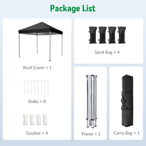 Driftalia 10x10 Pop Up Canopy Tent, Instant Setup Portable Canopy with Carry Bag, 4 Sandbags and 8 Stakes for Outdoor Events, Parties & Camping - Black - color: Black, size: 10x10ft