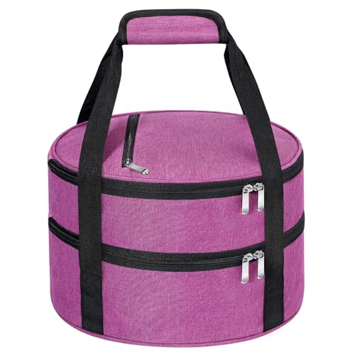 Round Double Insulated Casserole Carrier – 12" Portable Pie Carrier Bag for Hot or Cold Food, Leakproof Thermal Lunch Tote with Handle for Parties Picnic & Travel - Rose Red - color: Pink, size: Double