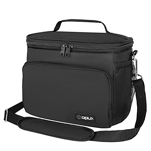 opux Insulated Lunch Bag for Men Women, Soft Lunch Box for Office Work School Picnic, Leakproof Lunch Cooler Bag with Shoulder Strap for Kid Adult Boy Girl, Medium Lunchbox Lunch Tote (Black) - color: Black, size: Medium
