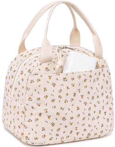 LEDAOU Lunch Box for Women Insulated Lunch Bag Corduroy Lunch Tote Bags Leakproof Cooler Lunch Case for Travel Work Picnic - color: Corduroy Little Flower