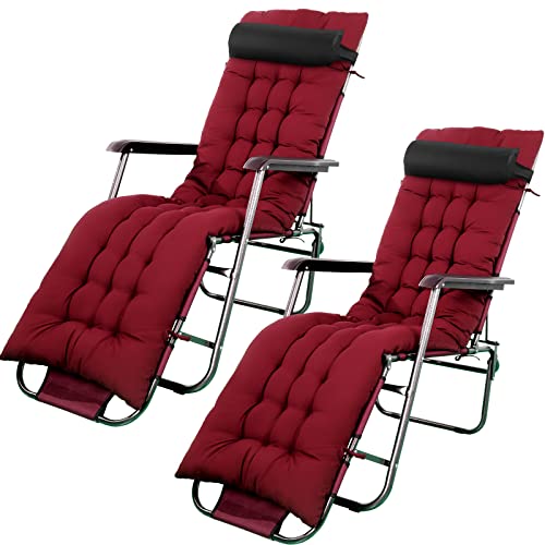 Bucherry 67 x 19 Inch Chaise Lounge Cushions Soft Lounge Chair Cushion Gravity Chair Cushion Sofa Lawn Furniture Cushion Pad with 6 Tie for Outdoor Indoor Patio Home Without Headrest (Wine Red,2 Pcs) - color: Wine Red