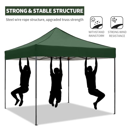 10x10 Pop up Canopy Tent with Sidewalls,Heavy Duty Waterproof Sun Shade Canopy Easy up Canopy with Wheel Bag Commercial Gazebo Tent for Outdoors Parties Vendors Camping Beach(Dark Green) - color: Dark Green