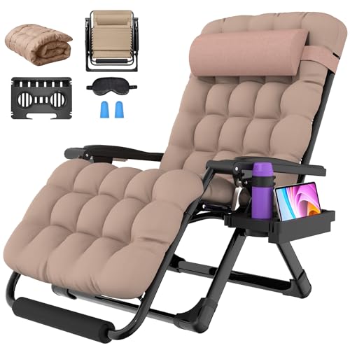Suteck Oversized Zero Gravity Chair,33In XXL Outdoor Recliner Chair w/Removable Cushion&Headrest, Camping Lounge Chair w/Upgraded Lock&Footrest, Reclining Patio Chairs for Indoor Outdoor,500LBS - color: Desert Sand, size: Xxl 33 Inch