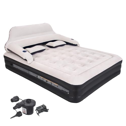 Queen Size Air Mattress Inflatable Bed with Pump and Headboard, Blow Up Mattress - size: Queen