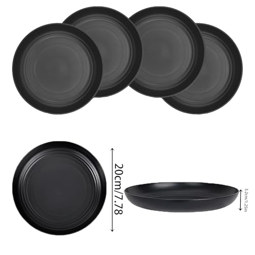 Wheat Straw Deep Dinner Plates Set of 4, Unbreakable Reusable Plates, Microwave & Dishwasher Safe, BPA Free Salad Plates for Kitchen, Daily Use & Parties (Black) - color: Black