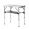 2FT Portable Folding Camping Table with 3 Adjustable Heights – Lightweight Aluminum Picnic & Patio Side Table with Mesh Shelf & Carry Handle for Outdoor Indoor Use, White