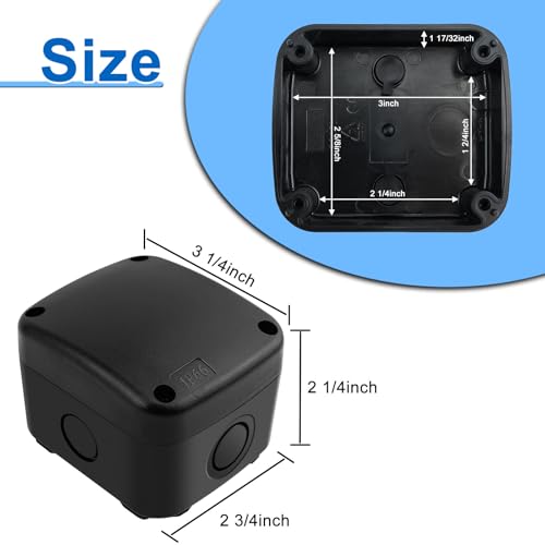 Waterproof Junction Box,Nineleaf IP66 Weatherproof Electrical Project Boxes,3.3X 2.8 x 2.3 inch,Universal Electrical PVC/ABS Plastic Project Enclosure Box,Black - color: Black, size: 86x74x62mm