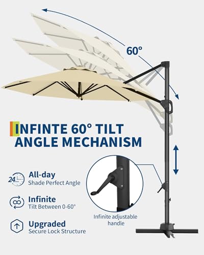 9ft Outdoor Patio Umbrella Heavy Duty 8 Ribs, Waterproof UV Protection Sun Shade with Crank Lift & Push Button Tilt, Outdoor Umbrella for Deck, Pool, Garden, Backyard, Lawn - color: Beige&Round, size: 10FT Roman
