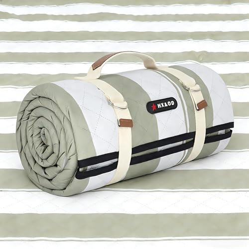 HX&OD Outdoor Picnic Blanket Extra Large, 80”x80” Waterproof Picnic Mat Foldable Camping Blanket Portable with Carry Strap for Beach Mat (Green) - color: Green&white, size: 80 x 80 inches