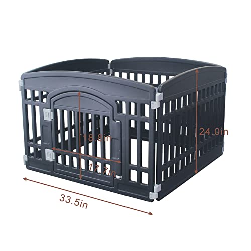 Pet Playpen Foldable Gate for Dogs Heavy Plastic Puppy Exercise Pen Small Pets Fence Puppies Folding Cage 4 Panels for Puppies and Small Dogs House Black (33.5x33.5 Inches) - color: Black, style: Black 4*panel