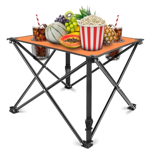 iMounTEK 1PC Foldable Camping Table with 2 Cup Holder, Portable Lightweight Picnic Table, Compact Travel Desk w/Carry Bag for Outdoor, Beach, Camping, Hiking - color: Orange, size: 1PC