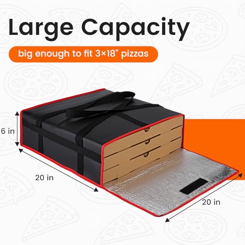 Bodaon Pizza Bags for Delivery, 20" x 20" x 6" Pizza Warmer Bags for Carry Hot, Insulated Pizza Delivery Bag for Commercial Use, Thermal Carrier for Food Delivery, Food Delivery Accessories, Black/Red - color: Black/Red, size: 20" x 20" x 6"H
