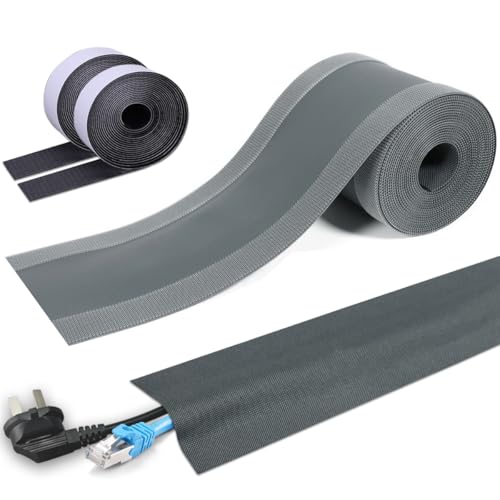 Floor Cable Covers - 20ft Oxford Fabric Cord Protector with Adhesive Hook & Loop,Waterproof Wire Storage Sleeve for Any Floor Surface,Durable Cable Management to Prevent Tripping Hazards (Gray, 20ft) - color: Gray, size: 20ft