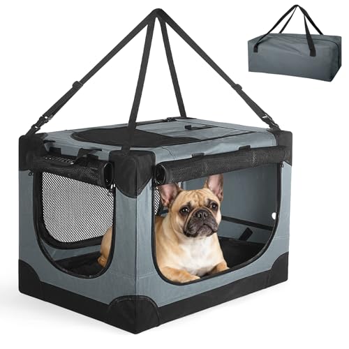 Soft Small Dog Crate - 24 inch Portable Travel Puppy Crate for Small Pets or 2 Cats, Collapsible Pet Carrier with 4 Mesh Doors, Car Kennel for Dogs with Handle for Indoor and Outdoor, Grey - color: Grey