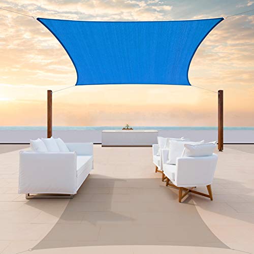 Colourtree 8' x 10' Blue Rectangle Sun Shade Sails CTAPS1414 Canopy Fabric Cloth Screen, Water Permeable & UV Block UPF50, Heavy Duty, Carport Patio Outdoor - (We Customize Size)