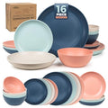 Grow Forward 16-piece Premium Wheat Straw Dinnerware Sets for 4 - Unbreakable Dishwasher & Microwave Safe Plastic Plates and Bowls Sets - Patio, Outdoors, RV, Camping Dishes - Tropical - color: Tropical