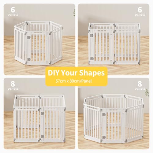 Pet Playpen Foldable Gate for Dogs Heavy Plastic Puppy Exercise Pen with Door Portable Indoor Outdoor Small Pets Fence Puppies Folding Cage 6 Panels Medium Animals House Supplies - color: White, style: PPW-HI06