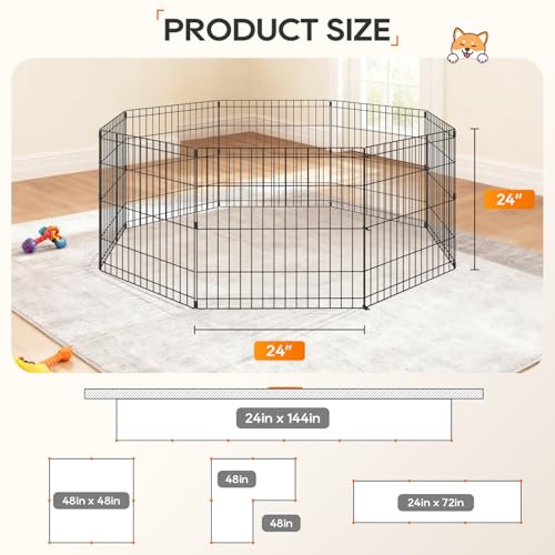 NChanmar Pet Dog Palypen Foldable Portable Metal Dog Fence Pet Exercise Pen for Outdoor & Indoor 24 Inch Height 8 Panels Puppy Palypen Kenne w/Door for Puppy Dogs Small Breeds, Black - size: 24 In