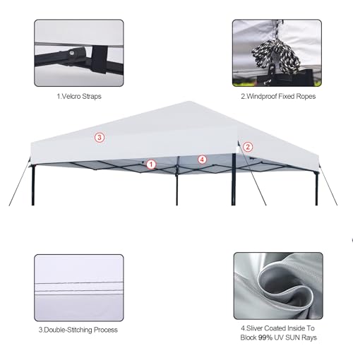 Joramoy 10×10 Canopy Replacement Top Only, Waterproof Pop Up Canopy Tent Top Cover with Ropes, Instant Canopy Top Sunshade Sliver Coated for Outdoor Garden Patio Camping (White) - color: Silver-coated White, size: 118"×118" Top Only(301×301cm）