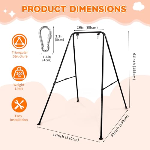 Baby Swing Stand, Heavy Duty Foldable Swing Stand A-Frame Metal Swing Stand Frame for Backyard Indoor & Outdoor Use (Hammock Chair not Included) (Black) - color: Black