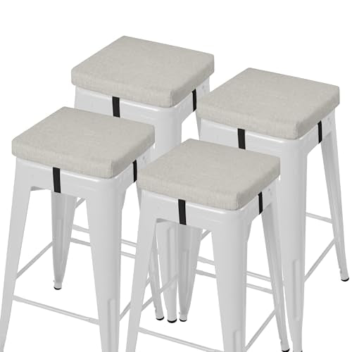 AddGrace Anti-Slip Bar Stool Cushions Square Bar Stool Seat Cushions with Ties Set of 4 Small Square Chair Pads with Machine Washable Cover 12"X12"X2" (Silver Grey) - color: Silver Grey