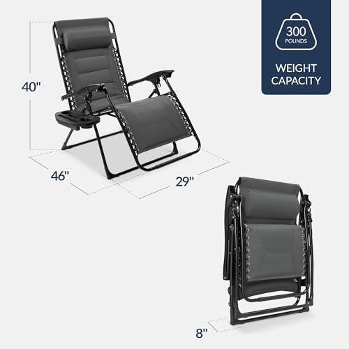 Best Choice Products Oversized Padded Zero Gravity Chair, Folding Outdoor Patio Recliner, XL Anti Gravity Lounger for Backyard w/Headrest, Cup Holder, Side Tray, Polyester Mesh - Gray - color: Grey