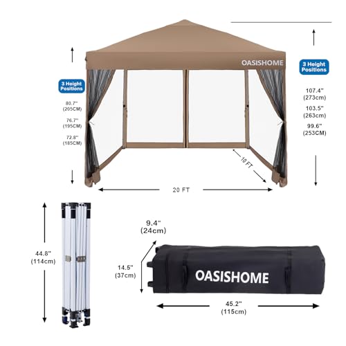 OASISHOME Pop-up Gazebo Instant Portable Canopy Tent 10'x10', with 2 Styles Sidewalls,Netting, Windows, Wheeled Bag, for Patio/Outdoor/Wedding Parties and Events(Khaki，10x10) - color: Khaki with 2 styles Sidewalls