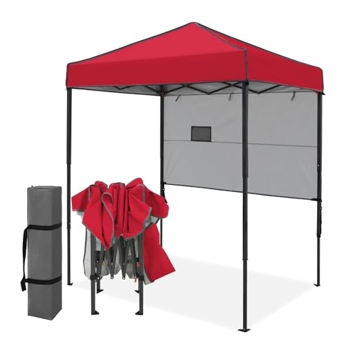 EAGLE PEAK 6x4 Instant Pop Up Canopy Tent with 1 Half Wall Panel, Straight Leg Sun Shelter, Portable Canopy with Carry Bag for Camping, Beach & Sports, Red - color: Red, size: Half Wall